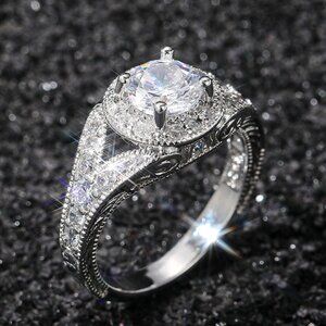 😍Round Shiny CZ Noble Silver Wedding/Engagement Ring for Women, K808